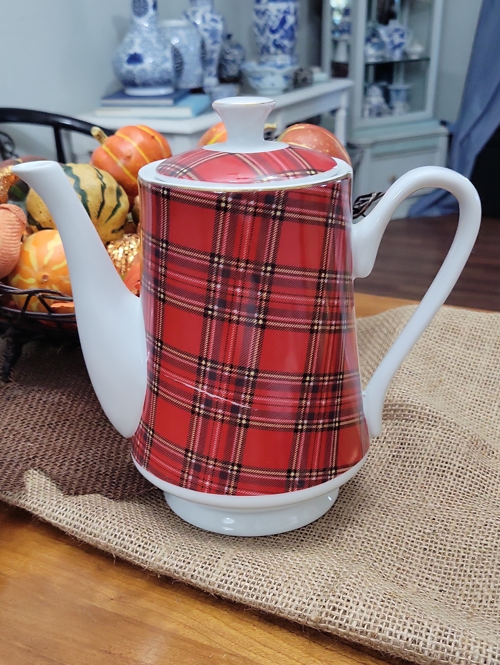 Red Plaid Tartan Coffee Pot By Pacific Rim